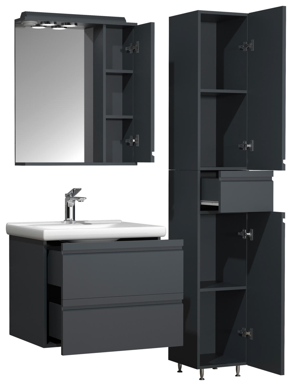 BADEZIMMER 4-teilig  in 90 cm  - Anthrazit/Weiß, MODERN, Glas/Keramik (90cm) - MID.YOU