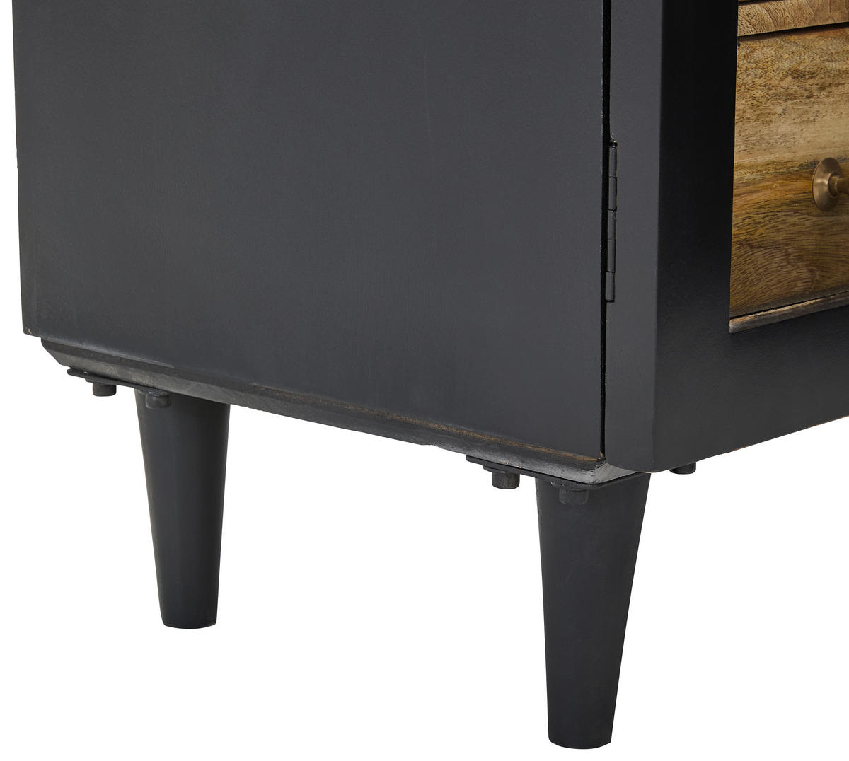 VITRINE in vollmassiv Mangoholz Naturfarben, Schwarz  - Goldfarben/Schwarz, Design, Glas/Holz (96/170/40cm) - Livetastic