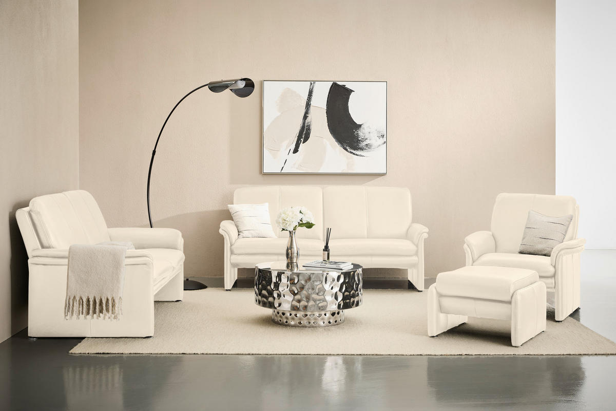 2-SITZER-SOFA Beige Echtleder  - Chromfarben/Beige, KONVENTIONELL, Leder/Metall (158/90/86cm) - Celina Home
