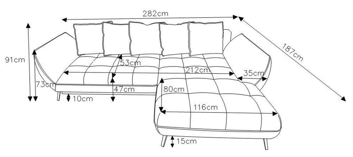 ECKSOFA in Struktur Hellgrau, Grau  187/282 cm  - Hellgrau/Schwarz, Design, Textil/Metall (187/282cm) - Livetastic