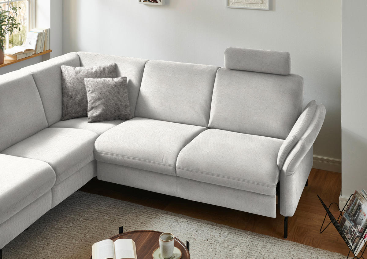 ECKSOFA in Flachgewebe Alabasterfarben  190/241 cm  - Alabasterfarben/Schwarz, KONVENTIONELL, Textil/Metall (190/241cm) - Beldomo Comfort