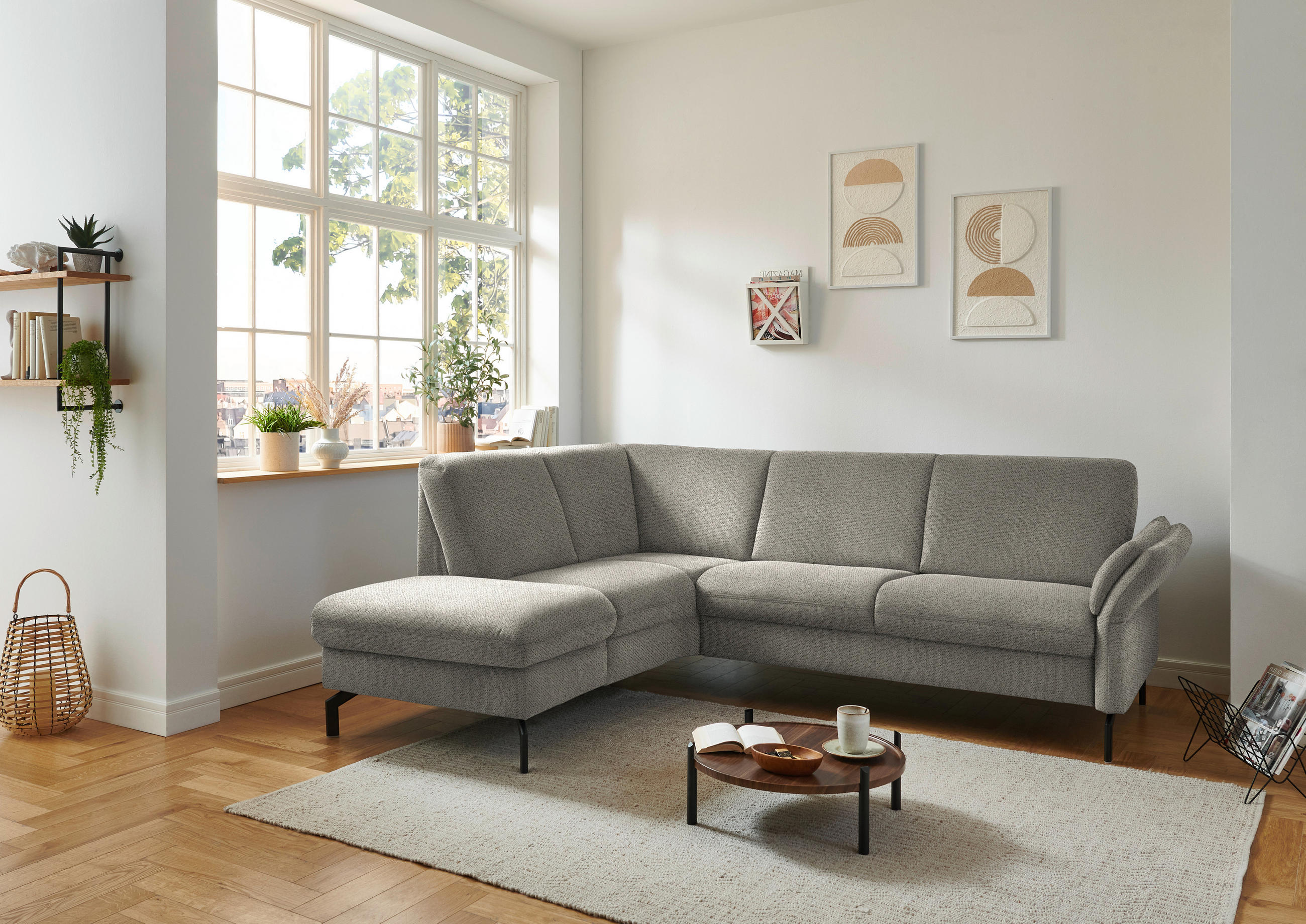 ECKSOFA in Flachgewebe Schilfgrün  - Schilfgrün/Schwarz, Konventionell, Textil/Metall (190/241cm) - Beldomo Comfort