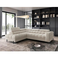 ECKSOFA FERUCCE Creme Teddystoff Bettkasten, Kopfteilverstellung  - Creme/Schwarz, Design, Textil/Metall (200/276cm) - MID.YOU