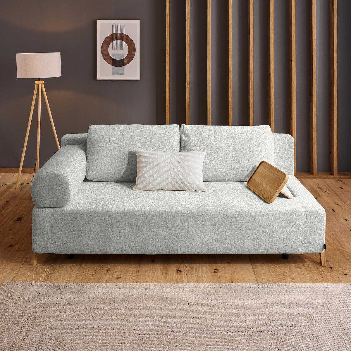 SCHLAFSOFA Teddystoff Silberfarben  - Silberfarben/Naturfarben, Design, Holz/Textil (211/88/102cm) - Niels Andersson