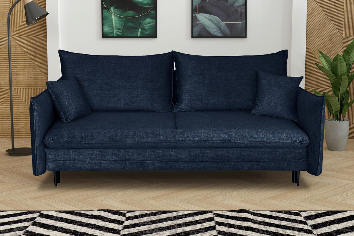 SCHLAFSOFA  mit Liegefunktion Flachgewebe Blau  - Blau/Schwarz, Design, Holz/Kunststoff (216/96/102cm) - MID.YOU