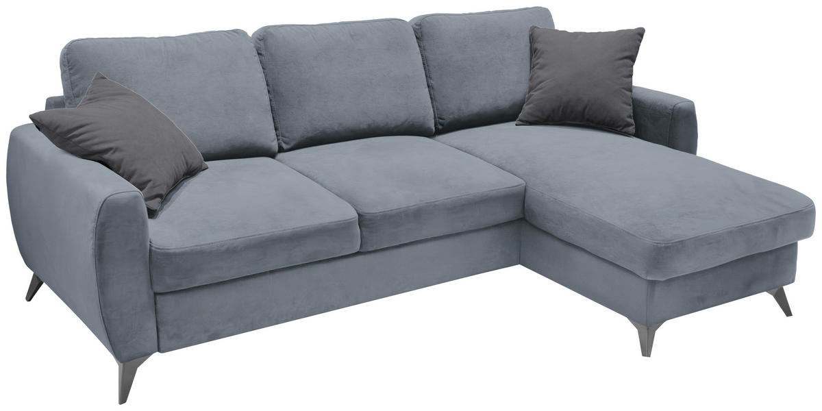ECKSCHLAFSOFA JEFFREY Mikrovelours Grau  inkl. Zierkissen, Rückenkissen, Stauraum  - Dunkelgrau/Schwarz, KONVENTIONELL, Textil/Metall (230/150cm) - Livetastic