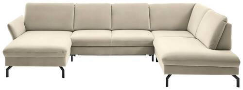 WOHNLANDSCHAFT Creme, Naturfarben Velours  - Creme/Schwarz, Design, Textil/Metall (179/335/220cm) - Beldomo System