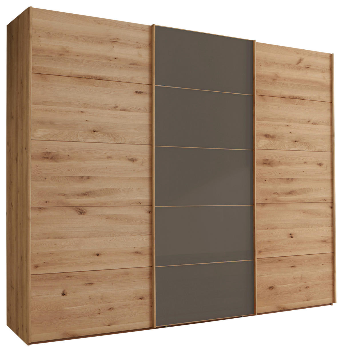 SCHWEBETÜRENSCHRANK 250/236/67 cm 3-türig Dunkelbraun, Eiche Bianco  - Eiche Bianco/Eichefarben, Natur, Glas/Holz (250/236/67cm) - Linea Natura