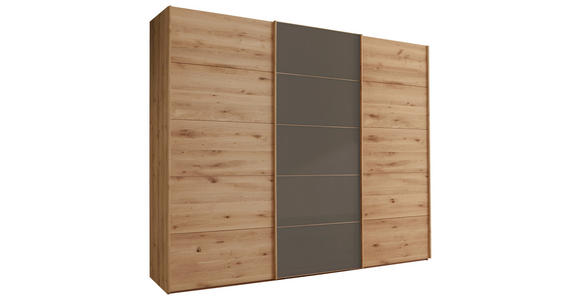 SCHWEBETÜRENSCHRANK 250/236/67 cm 3-türig Dunkelbraun, Eiche Bianco  - Eiche Bianco/Eichefarben, Natur, Glas/Holz (250/236/67cm) - Linea Natura