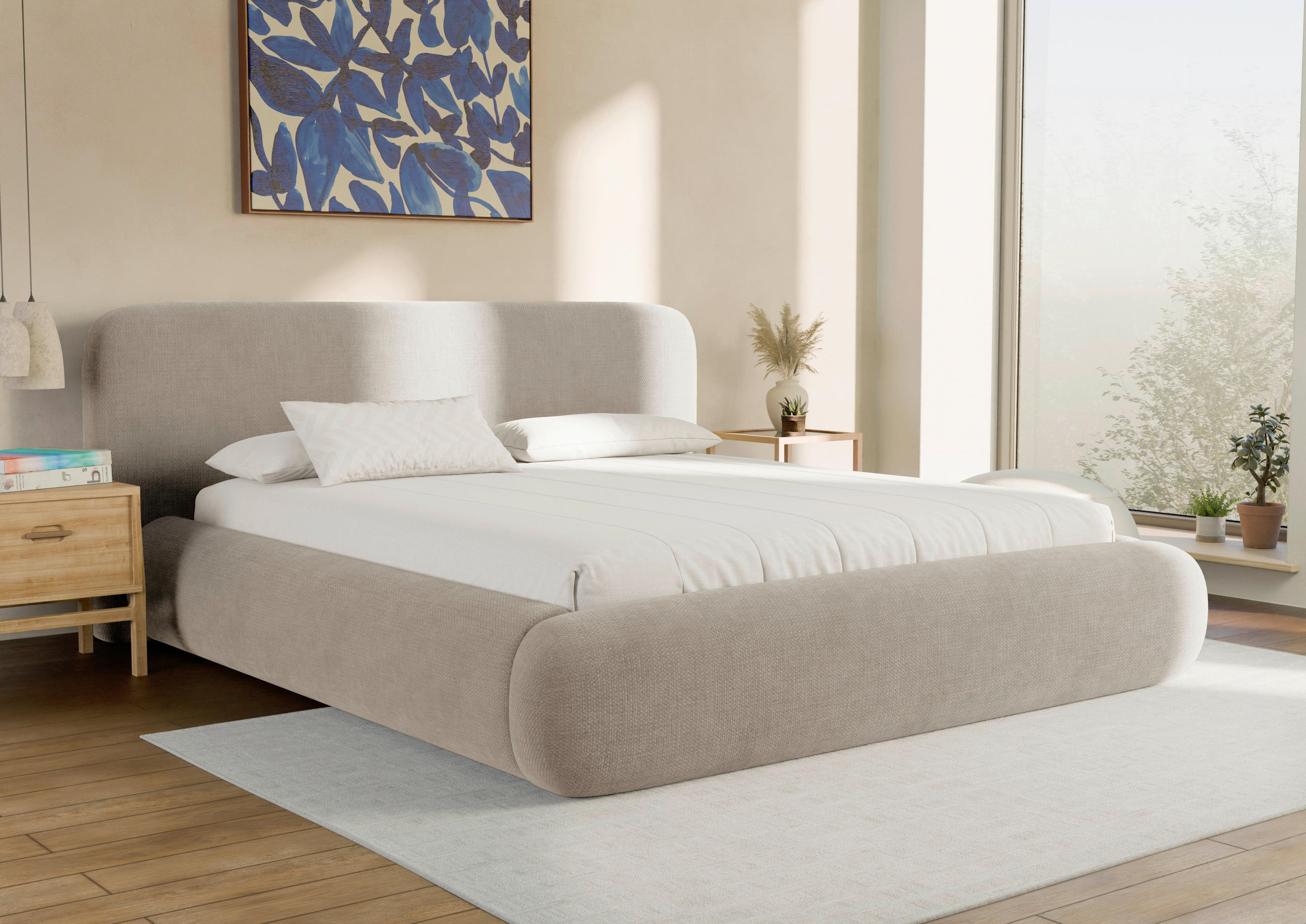 POLSTERBETT 180/200 cm,  in Taupe, gepolstertes Kopfteil, Lattenrost, Bettkasten,  - Taupe/Schwarz, Design, Holz/Textil (180/200cm) - Chameo