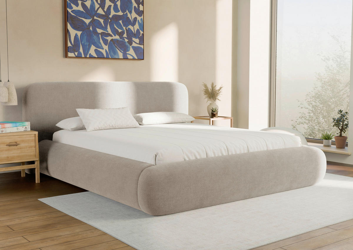 POLSTERBETT 180/200 cm,  in Taupe, gepolstertes Kopfteil, Lattenrost, Bettkasten,  - Taupe/Schwarz, Design, Holz/Textil (180/200cm) - Chameo