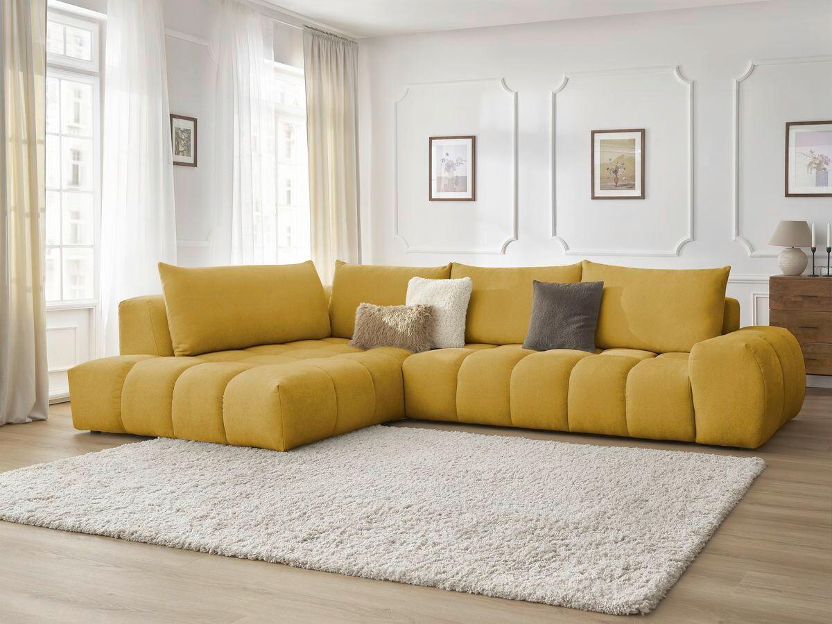 ECKSOFA Ottomane links  EVEREST Gelb Struktur  - Gelb/Schwarz, MODERN, Kunststoff/Textil (210/352cm) - Livetastic