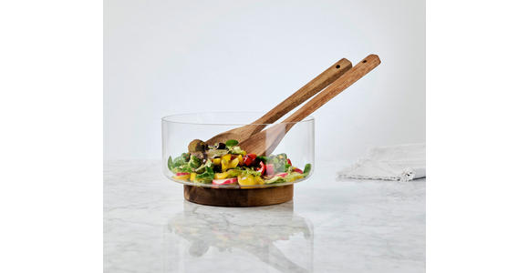 SALATSCHÜSSEL   - Klar/Akaziefarben, Design, Glas/Holz - Novel