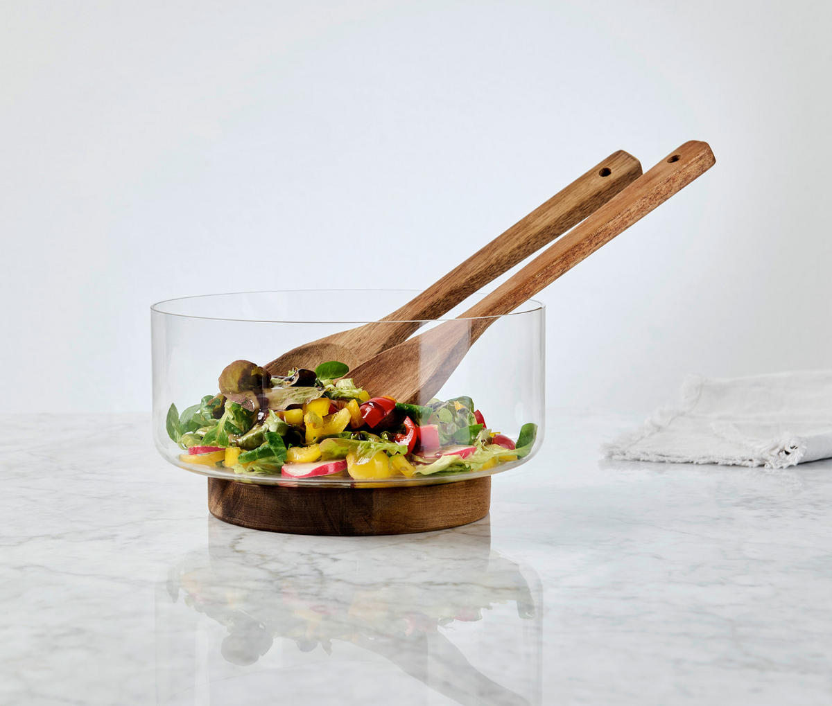 Castron Pentru Salată  - străveziu/culoare lemn acacia, Design, sticlă/lemn - Novel