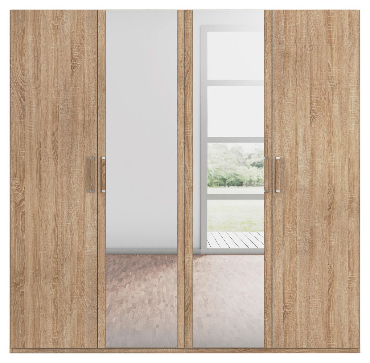 DREHTÜRENSCHRANK 201/197/60 cm 4-türig Sonoma Eiche  - Sonoma Eiche, Design, Glas/Holzwerkstoff (201/197/60cm) - Novel