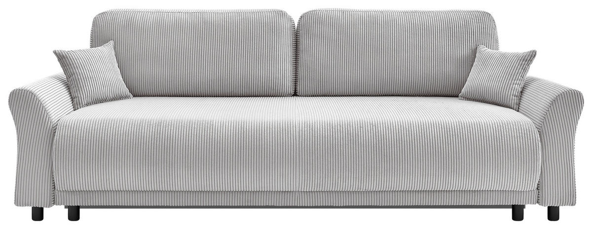 SCHLAFSOFA Malta Cord Hellgrau  inkl. Zierkissen, Rückenkissen, Bettkasten, Schlaffunktion, Rücken echt  - Hellgrau/Schwarz, Design, Textil (244/88/100cm) - P & B