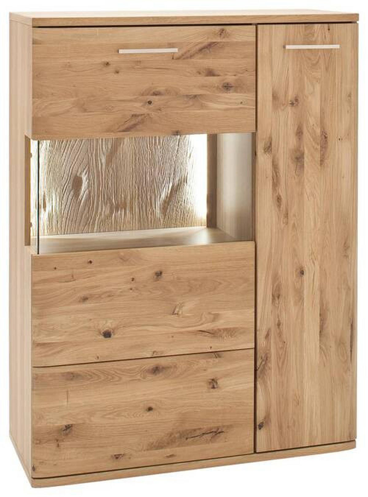 HIGHBOARD ohne Beleuchtung,  in 90/122/37 cm  - Eichefarben/Schwarz, Design, Glas/Holz (90/122/37cm) - Livetastic