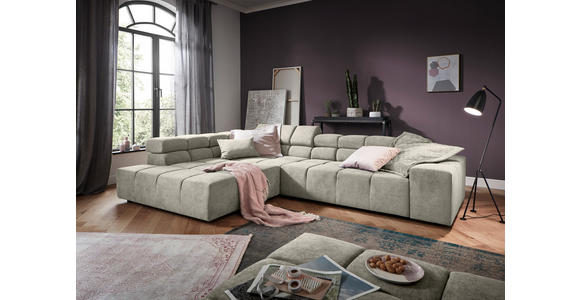 ECKSOFA  in Velours Creme  213/317 cm  - Creme/Schwarz, Design, Kunststoff/Textil (213/317cm) - Hom`in