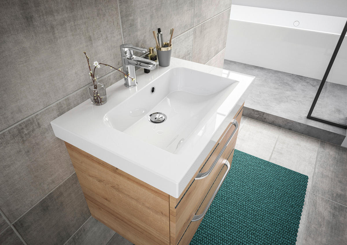 WASCHTISCHKOMBI 64,4 cm  - Chromfarben/Eichefarben, KONVENTIONELL, Holzwerkstoff/Stein (64,4cm) - Pelipal