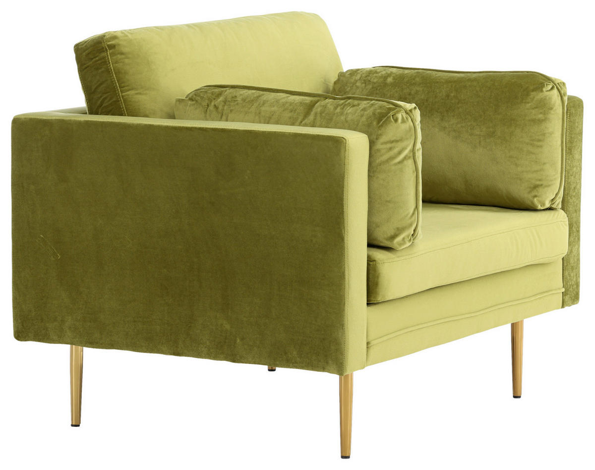 SESSEL in Velours Grün, Goldfarben  - Goldfarben/Grün, Design, Textil/Metall (110/84/86cm) - Livetastic