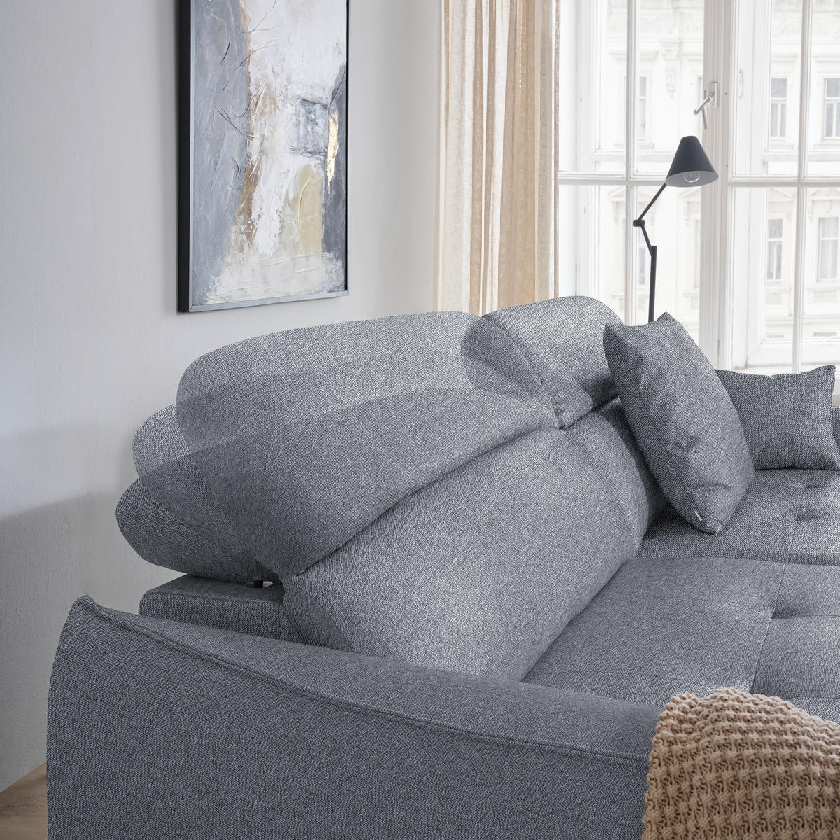 ECKSOFA Flachgewebe Grau  - Schwarz/Grau, Design, Textil/Metall (175/246cm) - Celina