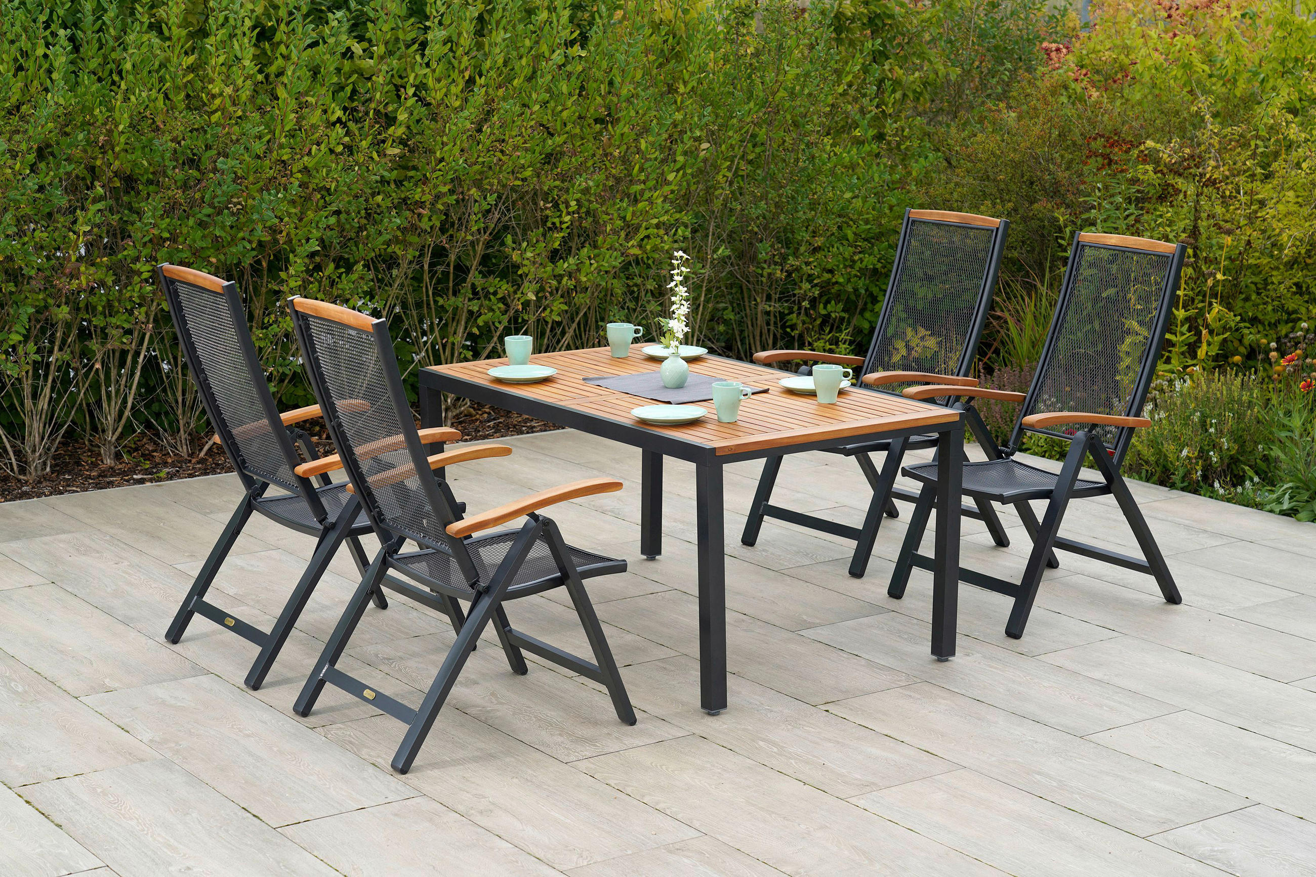 GARTENTISCH Metall Graphitfarben, Naturfarben rechteckig  - Graphitfarben/Naturfarben, MODERN, Holz/Metall (150/90/74cm) - Gardenson