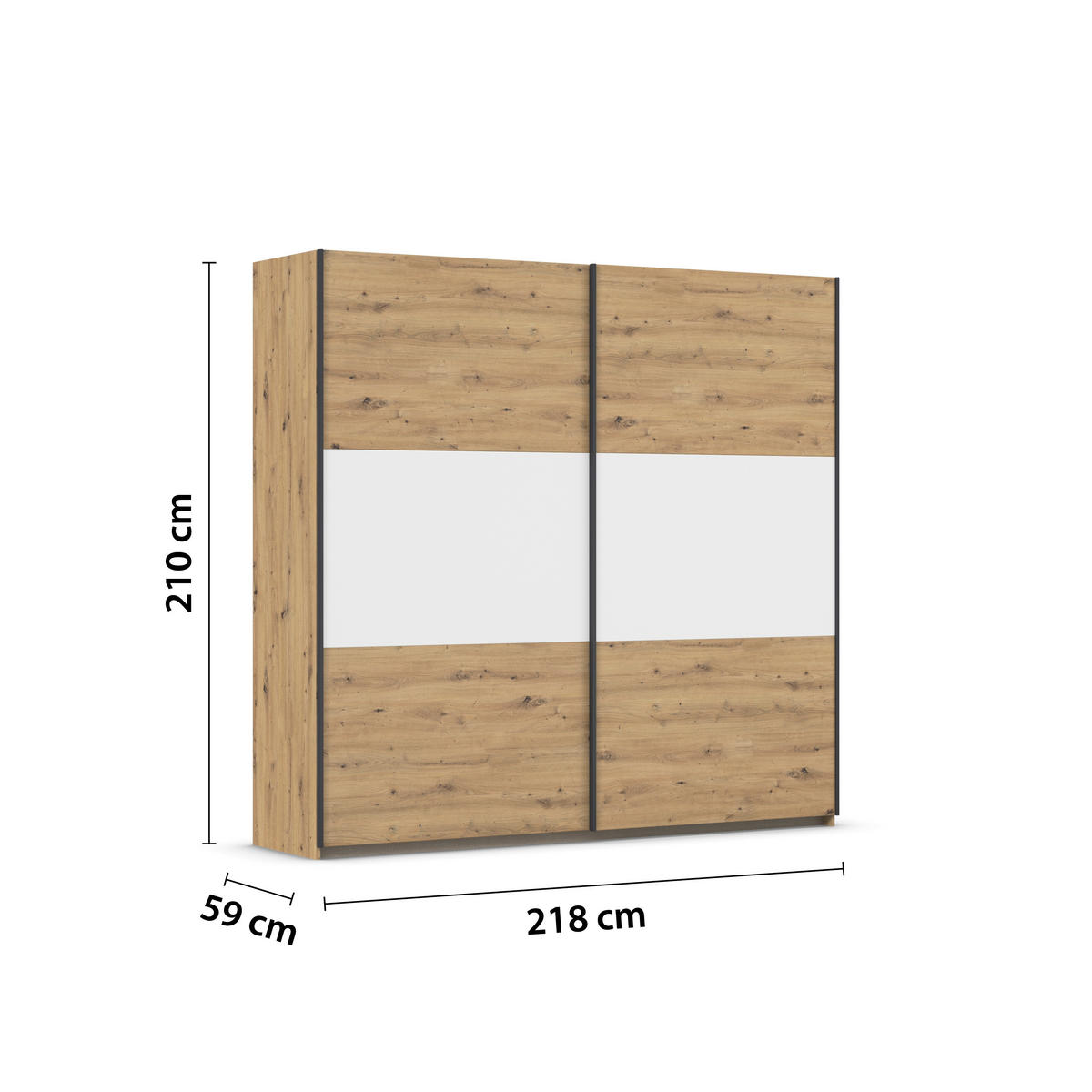GARDEROB MED SKJUTDÖRRAR 218/210/59 cm 2-dörrar - vit/aluminiumfärg, Modern, metall/trämaterial (218/210/59cm) - Rauch Möbel