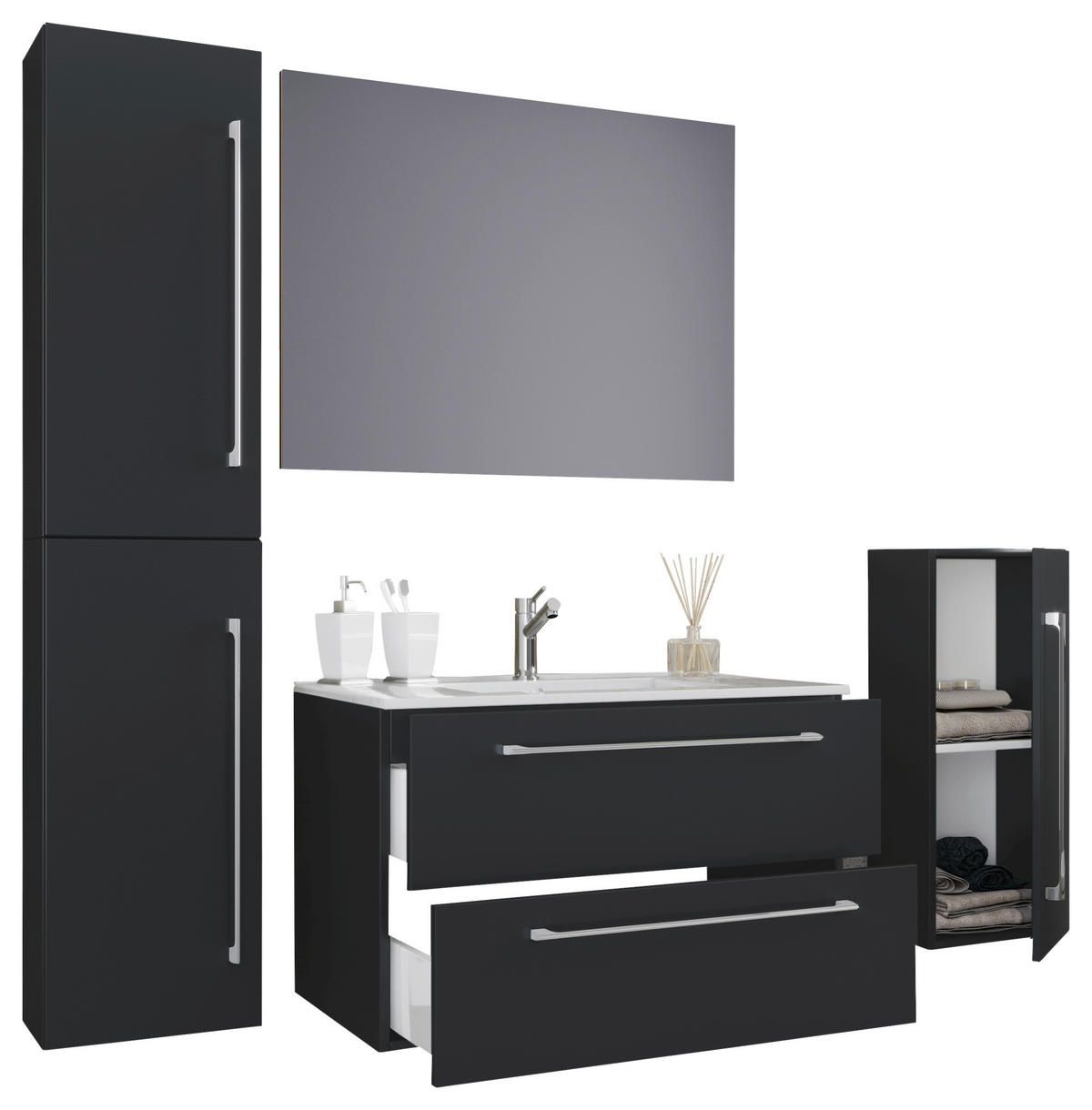 BADEZIMMER  in 147 cm  - Schwarz/Weiß, MODERN, Keramik/Holzwerkstoff (147cm) - MID.YOU