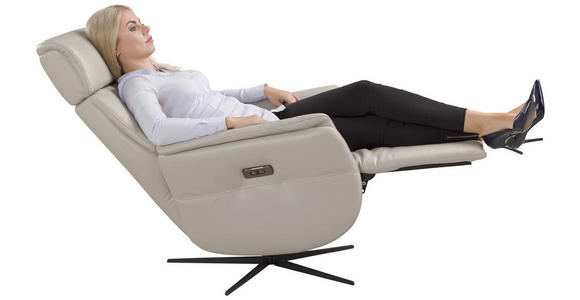 RELAXSESSEL Argo Echtleder Relaxfunktion, Kopfteilverstellung, Rücken echt    - Hellgrau, Design, Leder (71/110/80cm) - Novel