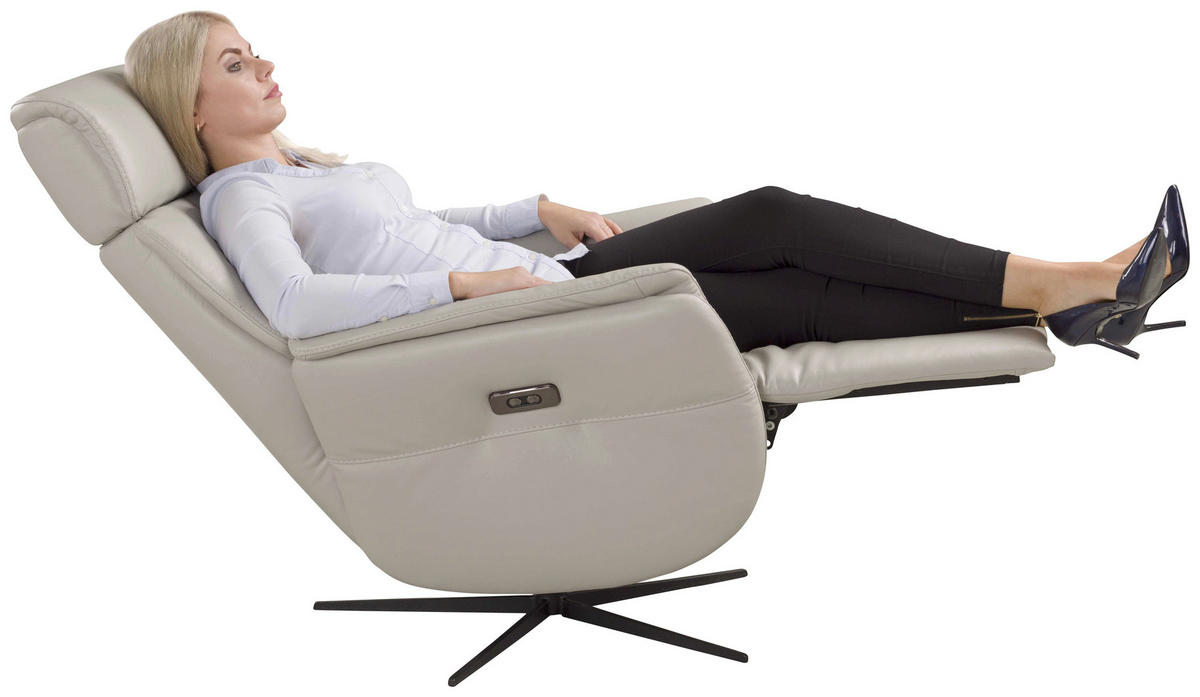 RELAXSESSEL Argo Echtleder Relaxfunktion, Kopfteilverstellung, Rücken echt    - Hellgrau, Design, Leder (71/110/80cm) - Novel