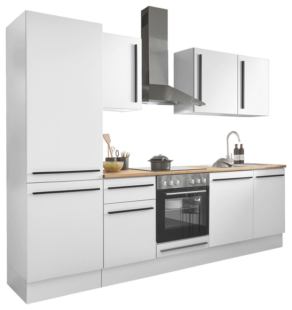 KÜCHENBLOCK 280 cm   in Weiß, Eichefarben  - Eichefarben/Schwarz, Design, Holzwerkstoff/Kunststoff (280cm) - MID.YOU