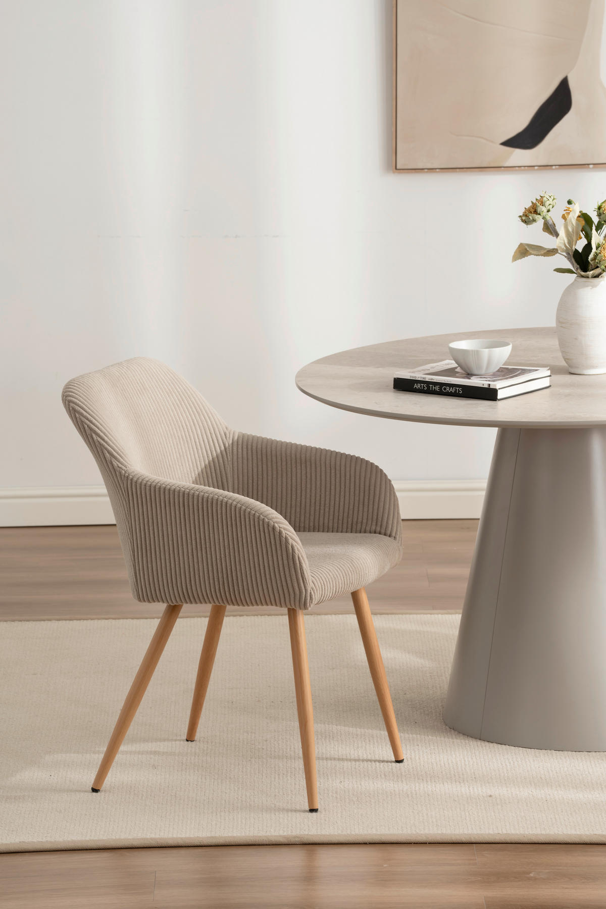 ARMLEHNSTUHL  in Eisen Cord  - Eichefarben/Hellgrau, Trend, Holz/Textil (55/84/60cm) - Livetastic