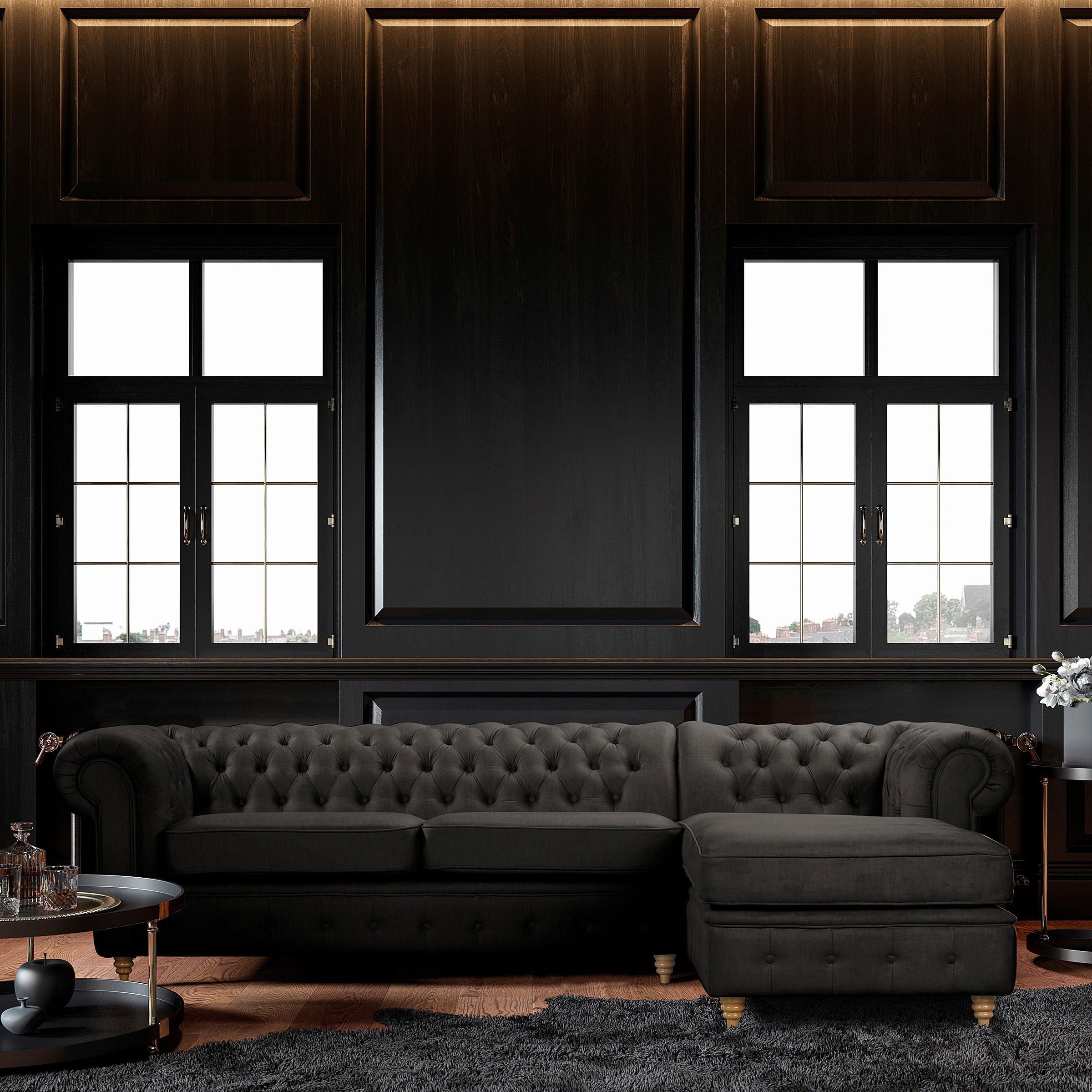 ECKSOFA Laura in Mikrofaser Anthrazit  284/182 cm  - Anthrazit/Creme, Design, Holz/Textil (284/182cm) - P & B