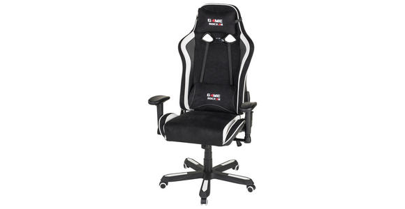 GAMINGSTUHL in Lederlook, Mikrofaser Schwarz, Weiß - Schwarz/Weiß, Design, Kunststoff/Textil (72/128-138/72cm) - Xora