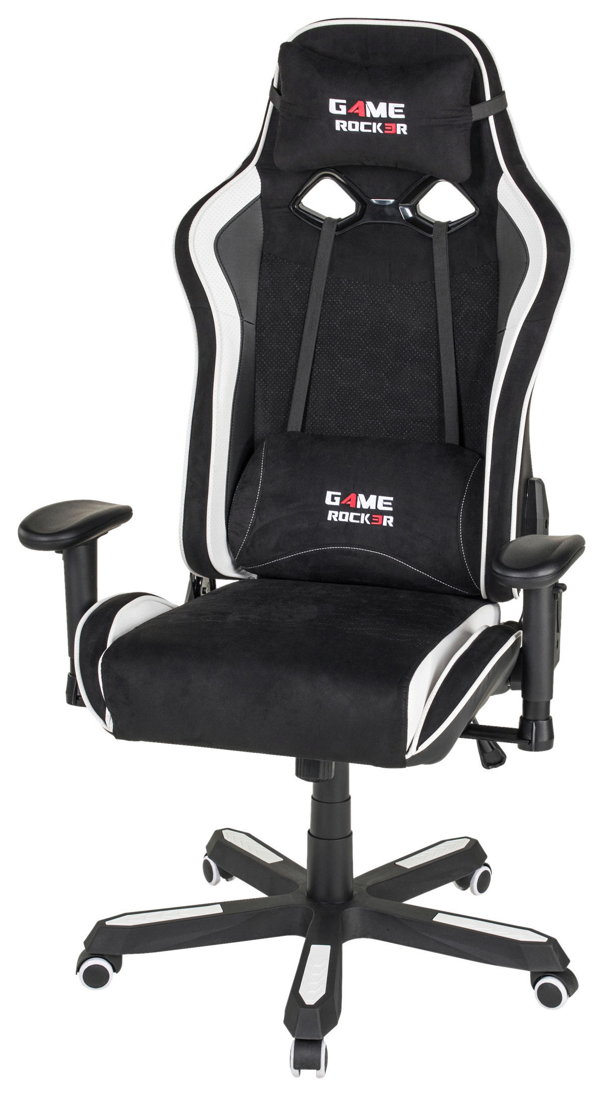 GAMER SZÉK  bőrhatású textil, mikroszál fekete, fehér  - fekete/fehér, Design, műanyag/textil (72/128-138/72cm) - Xora