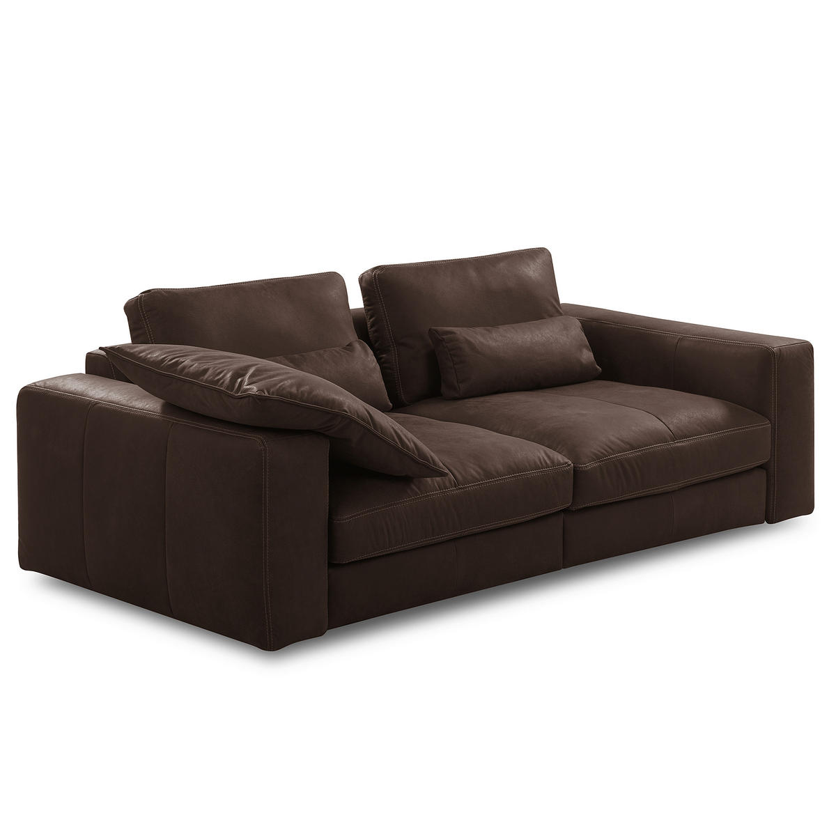 2-SITZER-SOFA  in Echtleder Dunkelbraun   - Dunkelbraun/Beige, Design, Leder/Kunststoff (240/85/123cm) - Livetastic