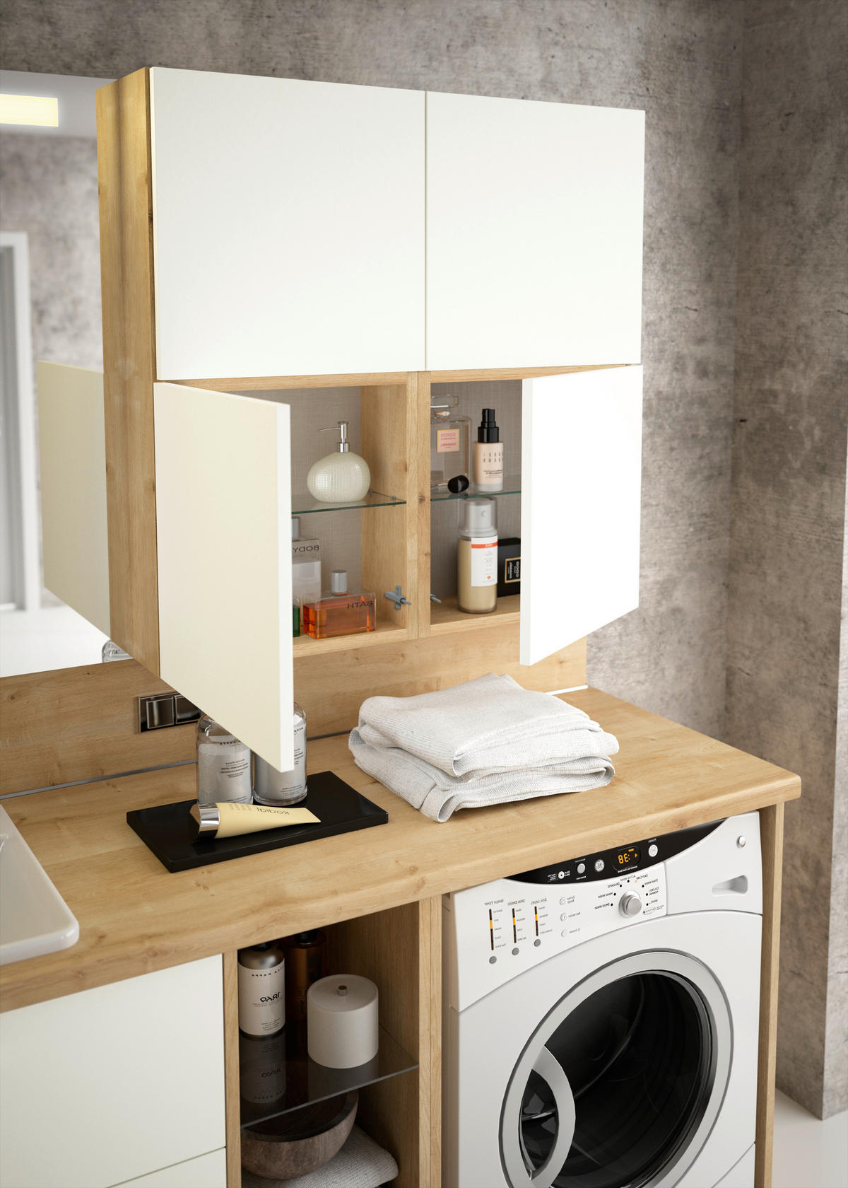 BADEZIMMER  in 188,1 cm  - Chromfarben/Eichefarben, KONVENTIONELL, Glas/Keramik (188,1cm) - Moderano