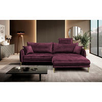 ECKSOFA Weinrot Velours Bettkasten  - Weinrot/Goldfarben, Design, Textil/Metall (264/196cm) - P & B