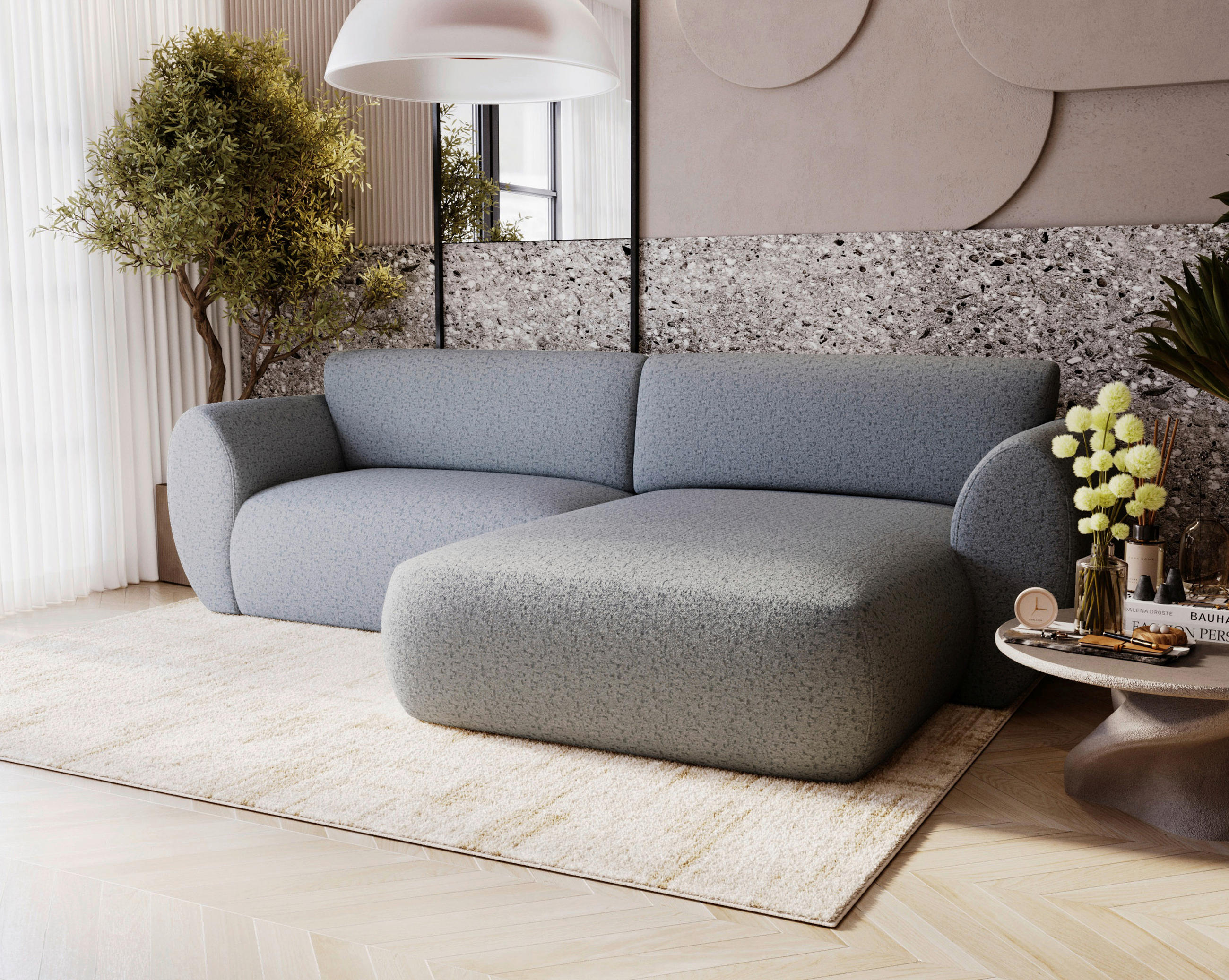 ECKSOFA SOLIS Hellgrau Chenille  - Hellgrau/Schwarz, Design, Kunststoff/Textil (288/170cm) - Livetastic
