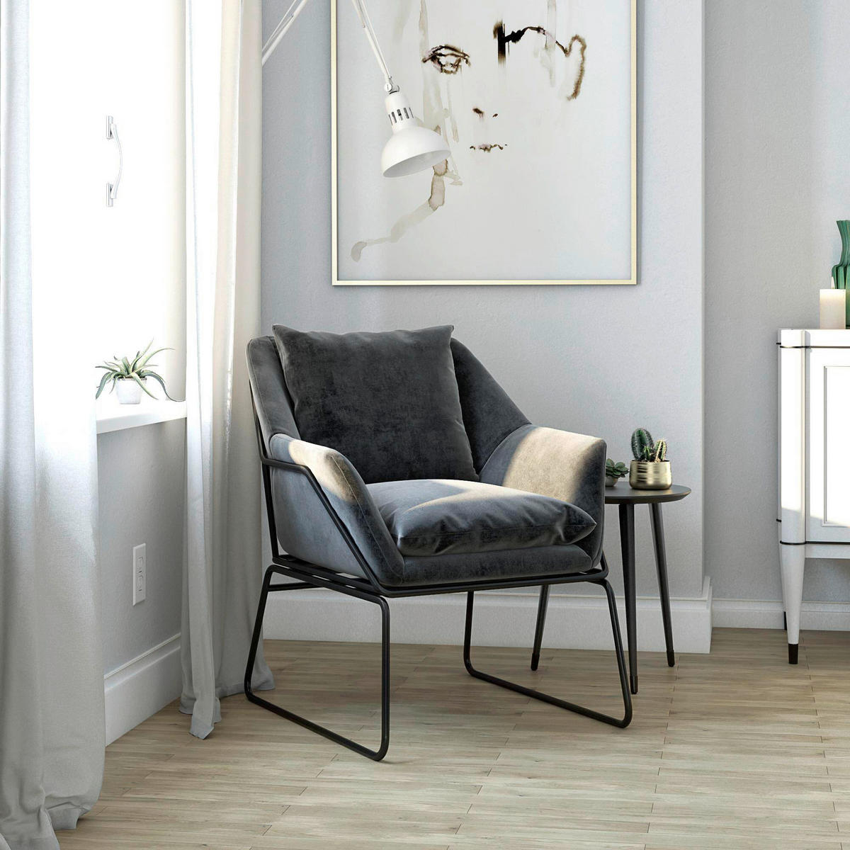 STUHL  in Stahl Velours  - Schwarz/Grau, Design, Textil/Metall (71/81/66cm) - MID.YOU