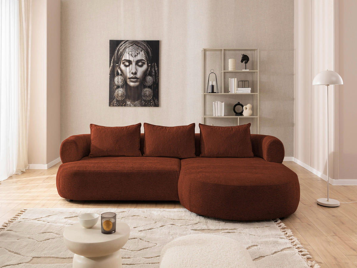 ECKSOFA in Chenille Rostfarben  - Rostfarben/Schwarz, Design, Kunststoff/Textil (256/156cm) - Livetastic