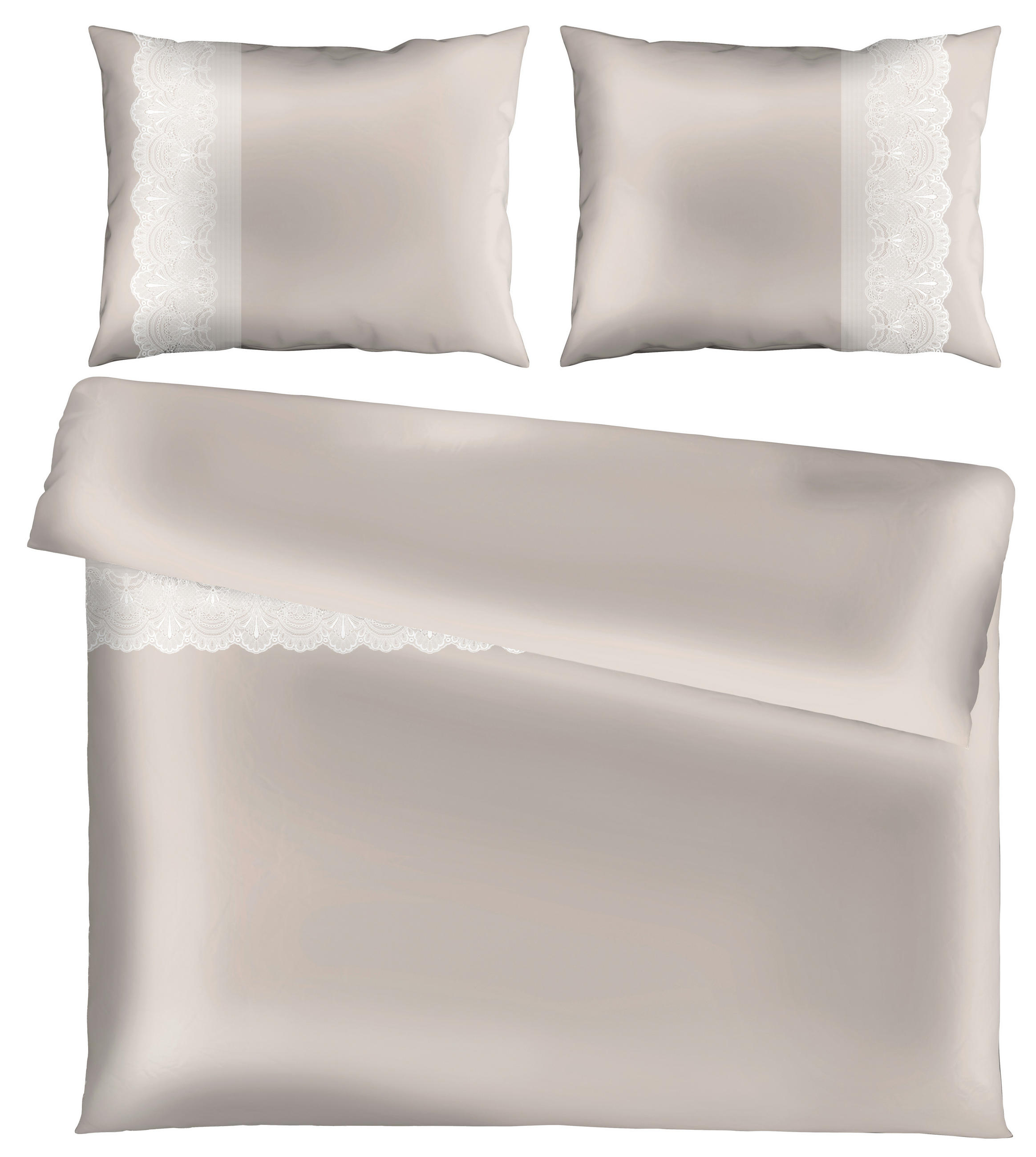 POSTELJNINA saten, čipka bela, bež  - bela/bež, Konvencionalno, tekstil (200/200cm) - Novel