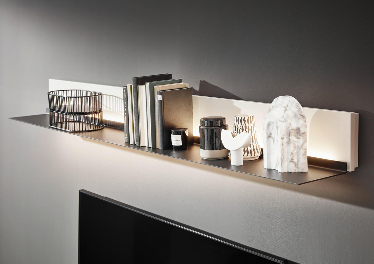 WOHNWAND  in Grau, Wildeiche 303,8/220,3/37,1 cm  - Wildeiche/Schwarz, Design, Glas/Holz (303,8/220,3/37,1cm) - Dieter Knoll
