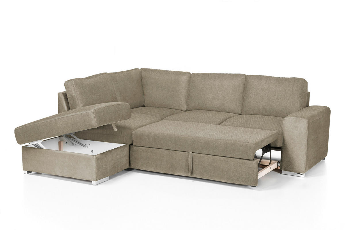 ECKSOFA Cappuccino Mikrofaser  - Chromfarben/Cappuccino, KONVENTIONELL, Textil/Metall (213/248cm) - MID.YOU