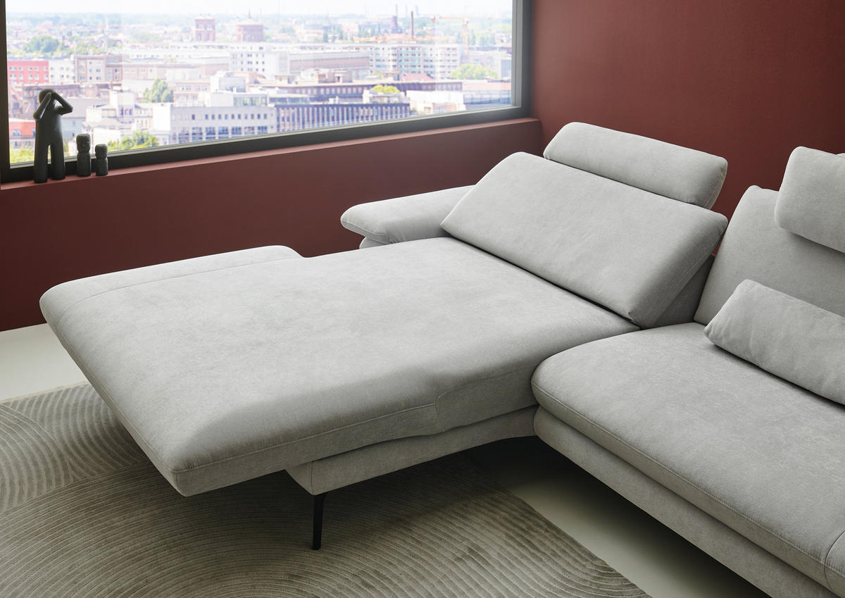 ECKSOFA in Chenille, Flachgewebe Silberfarben  - Silberfarben/Schwarz, Design, Textil/Metall (284/180cm) - Dieter Knoll