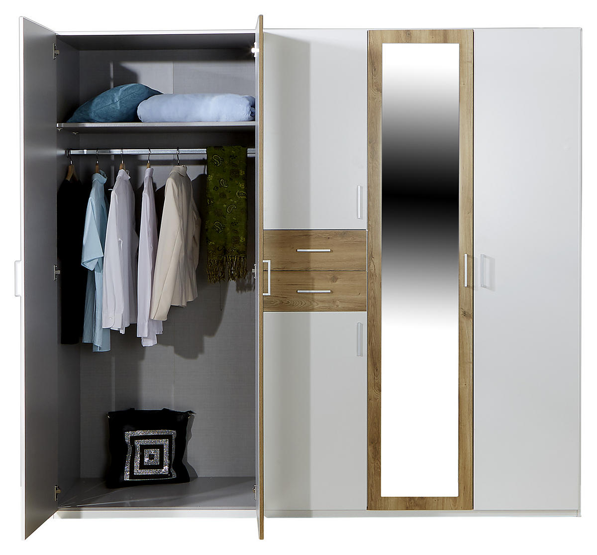 GARDEROB 225/208/58 cm 6-dörrar - vit/aluminiumfärg, Modern, trämaterial/trä (225/208/58cm) - P & B