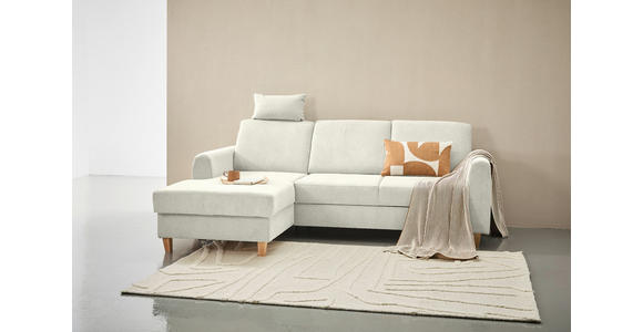 ECKSOFA Creme Flachgewebe Bettkasten, Schlaffunktion, Rücken echt, Kopfstütze, Liegefläche im Originalstoff  - Buchefarben/Creme, KONVENTIONELL, Holz/Textil (166/241cm) - Carryhome