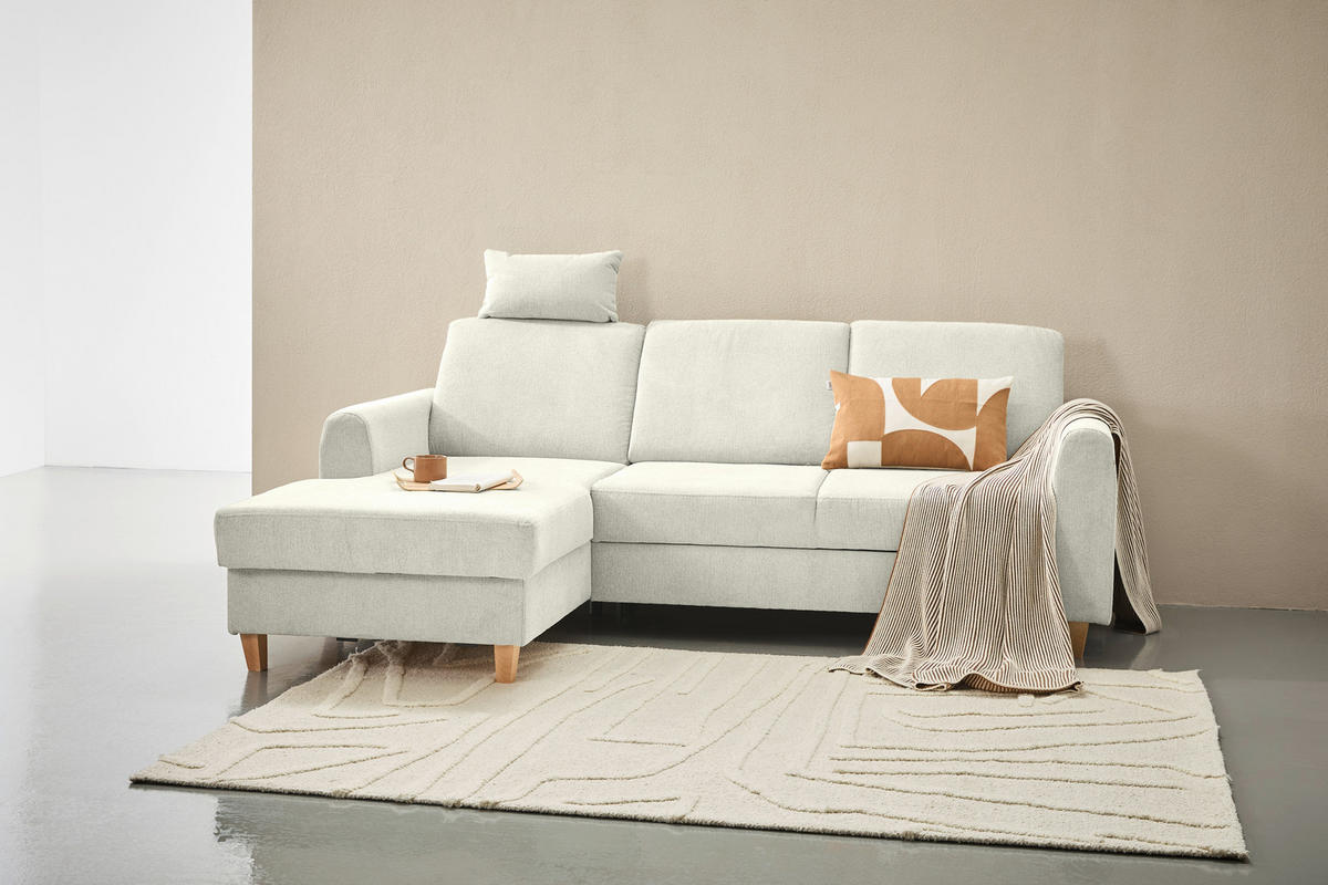 HÖRNSOFFA i flatväv cremefärgad  - bokfärgad/cremefärgad, Klassisk, trä/textil (166/241cm) - MID.YOU