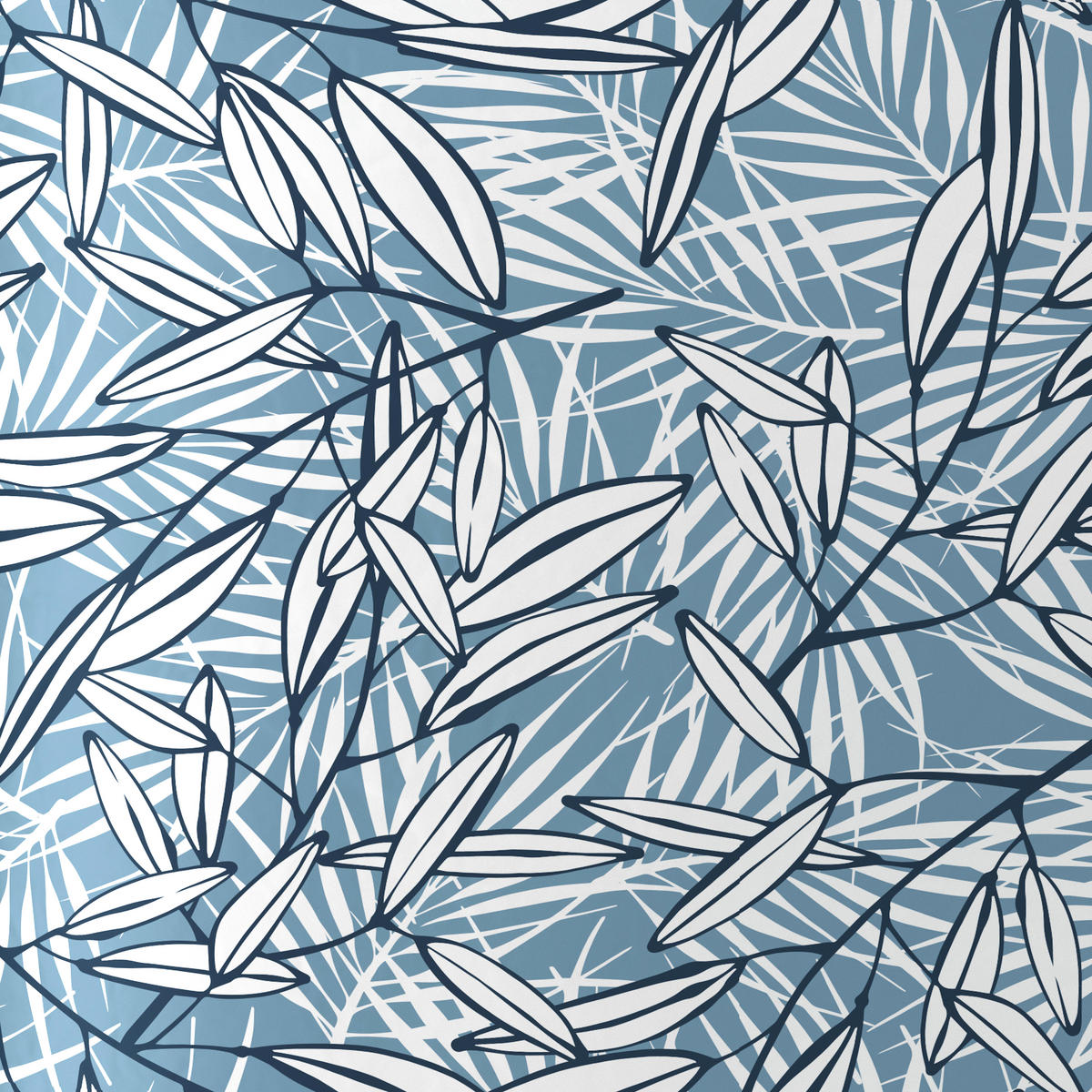 POSTELJINA JEANS PALM JUNGLE 140/200 cm saten plava, bela  - bela/plava, Osnovno, tekstil (140/200cm) - Novel