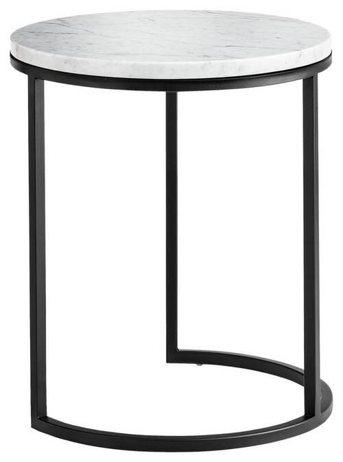 BEISTELLTISCH Marmor 39/39/49 cm Schwarz, Weiß Hochglanz rund  - Weiß Hochglanz/Schwarz, Design, Stein/Metall (39/39/49cm) - Johann Jakob